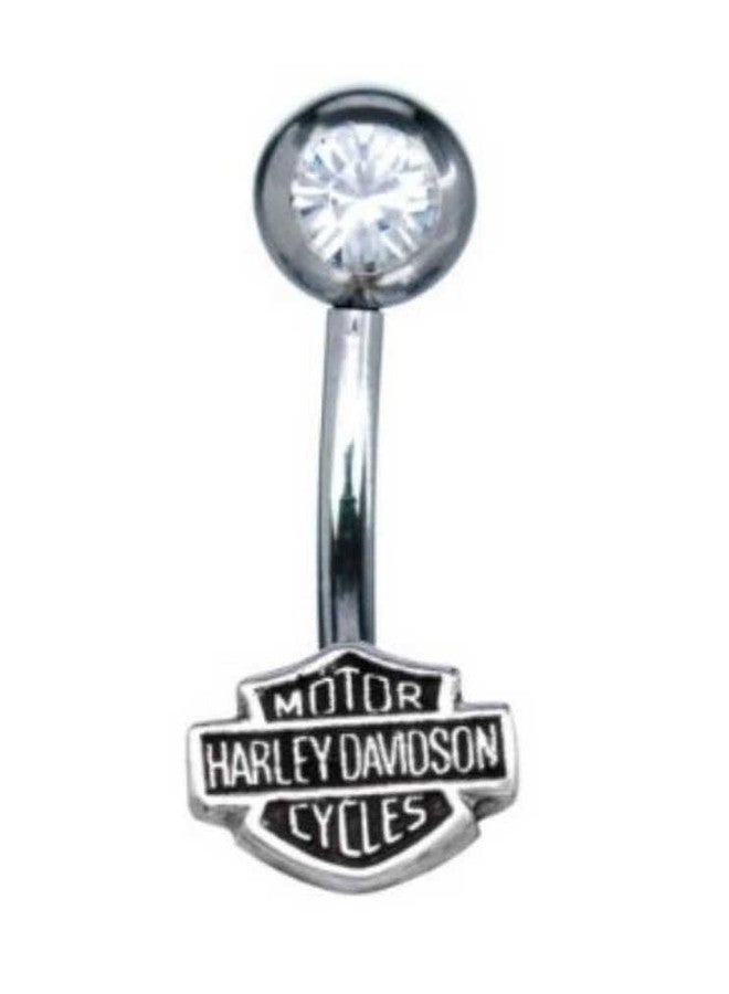 Harley-Davidson Women's White Cubic Zirconia Bar & Shield Belly Jewel HDZ0034